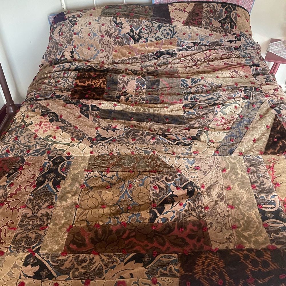 Vintage velvet-velour tied crazy quilt